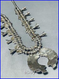 Very Rare Vintage Navajo Purple Shell Sterling Silver Squash Blossom Necklace
