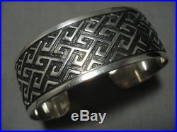Very Rare Vintage Navajo Sterling Silver Rug Design Bracelet Old