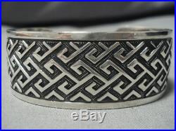 Very Rare Vintage Navajo Sterling Silver Rug Design Bracelet Old