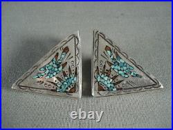 Very Rare Vintage Navajo Sterling Silver Turquoise Coral Collar Protectors