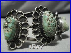 Very Rare Vintage Navajo Triple Spiderweb Turquoise Sterling Silver Bracelet Old
