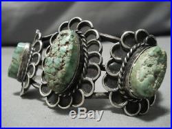 Very Rare Vintage Navajo Triple Spiderweb Turquoise Sterling Silver Bracelet Old