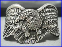 Very Rare Vintage Yuma Sterling Silver Eagle Heavy Bracelet