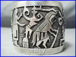 Very Rare Wide Vintage Hopi Sterling Silver Kachina Bracelet Old