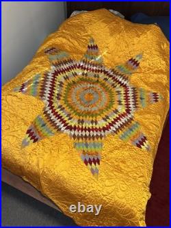 Very rare Native American Star Quilt, Satin, hand quilted star from 1921
