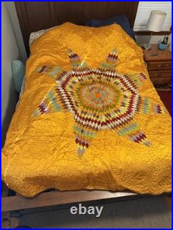 Very rare Native American Star Quilt, Satin, hand quilted star from 1921