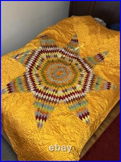 Very rare Native American Star Quilt, Satin, hand quilted star from 1921