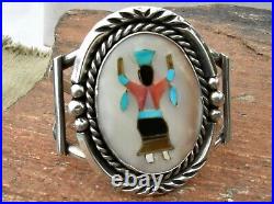 Vin CHIEF DODGE NAVAJO STERLING & MULTI-INLAY GAN DANCER TALL CUFF BRACELET. WOW