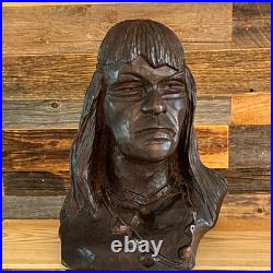 Vintage 10.5 Hand Carved Native American Chief Bust Wood Sculpture Rare Unique