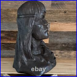 Vintage 10.5 Hand Carved Native American Chief Bust Wood Sculpture Rare Unique