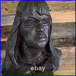 Vintage 10.5 Hand Carved Native American Chief Bust Wood Sculpture Rare Unique