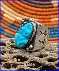 Vintage 1960's Rare Bernard Sr & Alicia Leekya Carved Turquoise Frog Ring