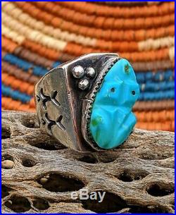 Vintage 1960's Rare Bernard Sr & Alicia Leekya Carved Turquoise Frog Ring