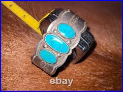 Vintage Fred Peshlakai Cuff! Rare! Wow! Hallmarked, 3 Blue Cabs, Rare! Size 7