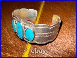 Vintage Fred Peshlakai Cuff! Rare! Wow! Hallmarked, 3 Blue Cabs, Rare! Size 7