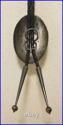 Vintage G. BEGAY Signed Navajo Sterling Silver Bolo Tie with Leather Strap Rare