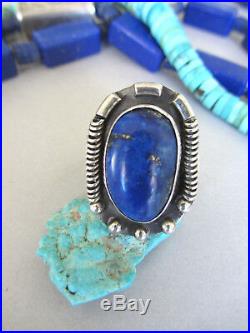 Vintage LARGE 1.25 RARE Lapis Lazuli Navajo Signed Sterling Ring sz 8.5