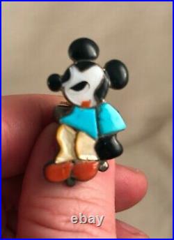 Vintage MP Zuni Mickey Mouse Sterling Silver Turquoise Inlay Ring Size 4.5 RARE