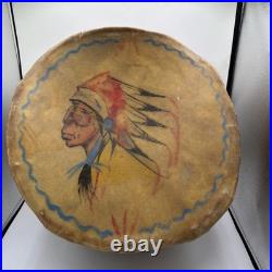 Vintage NATIVE AMERICAN TRIBAL Artifact Painted LOG DRUM 1920s RARE Large 16