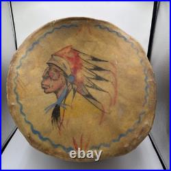 Vintage NATIVE AMERICAN TRIBAL Artifact Painted LOG DRUM 1920s RARE Large 16