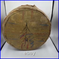 Vintage NATIVE AMERICAN TRIBAL Artifact Painted LOG DRUM 1920s RARE Large 16