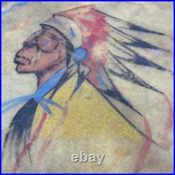 Vintage NATIVE AMERICAN TRIBAL Artifact Painted LOG DRUM 1920s RARE Large 16