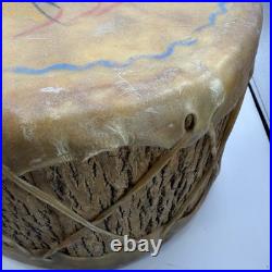 Vintage NATIVE AMERICAN TRIBAL Artifact Painted LOG DRUM 1920s RARE Large 16