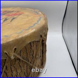 Vintage NATIVE AMERICAN TRIBAL Artifact Painted LOG DRUM 1920s RARE Large 16