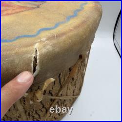 Vintage NATIVE AMERICAN TRIBAL Artifact Painted LOG DRUM 1920s RARE Large 16
