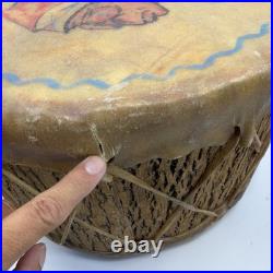 Vintage NATIVE AMERICAN TRIBAL Artifact Painted LOG DRUM 1920s RARE Large 16