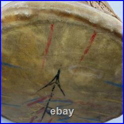 Vintage NATIVE AMERICAN TRIBAL Artifact Painted LOG DRUM 1920s RARE Large 16
