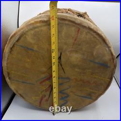Vintage NATIVE AMERICAN TRIBAL Artifact Painted LOG DRUM 1920s RARE Large 16