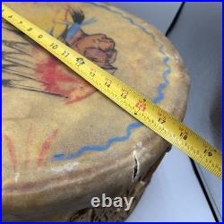 Vintage NATIVE AMERICAN TRIBAL Artifact Painted LOG DRUM 1920s RARE Large 16