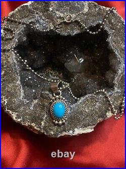 Vintage Native American Navajo Sterling Turquoise Pendant Signed F MARTINEZ RARE
