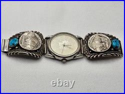 Vintage Native American Rare Buffalo Nickel Watch Sterling Silver with Turquoise