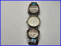 Vintage Native American Rare Buffalo Nickel Watch Sterling Silver with Turquoise