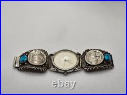 Vintage Native American Rare Buffalo Nickel Watch Sterling Silver with Turquoise