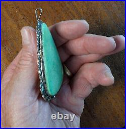 Vintage Native American Seafoam Lucin Variscite & Silver Pendant Rare $450