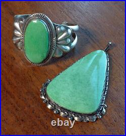 Vintage Native American Seafoam Lucin Variscite & Silver Pendant Rare $450