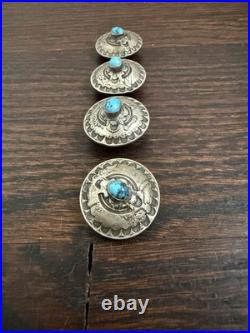 Vintage Native American Southwestern Sterling Silver Turquoise Conchos Rare