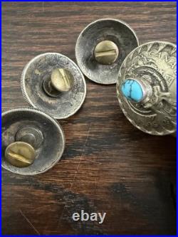 Vintage Native American Southwestern Sterling Silver Turquoise Conchos Rare