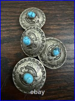 Vintage Native American Southwestern Sterling Silver Turquoise Conchos Rare