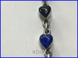 Vintage Native American Sterling Multi Gemstone Heart Bracelet Rare Marked