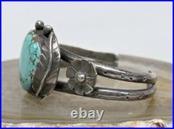 Vintage Native American Turquoise Bracelet Sterling Silver Cuff Tigua Tribe Rare