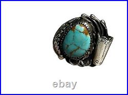 Vintage Native American Turquoise Ring Rare Design Signed Sz 7
