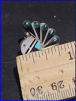 Vintage Native American Zuni Sterling Silver Sun Face Earrings Singed Rare