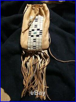 Vintage Native American medican pouch elk wampum and rare beads. Old Aprox 60+