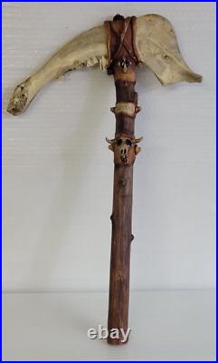 Vintage Native Argentina Bison Jawbone Tomahawk Skull Cracker Rare Peace 24'x15