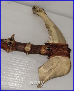 Vintage Native Argentina Bison Jawbone Tomahawk Skull Cracker Rare Peace 24'x15
