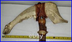 Vintage Native Argentina Bison Jawbone Tomahawk Skull Cracker Rare Peace 24'x15